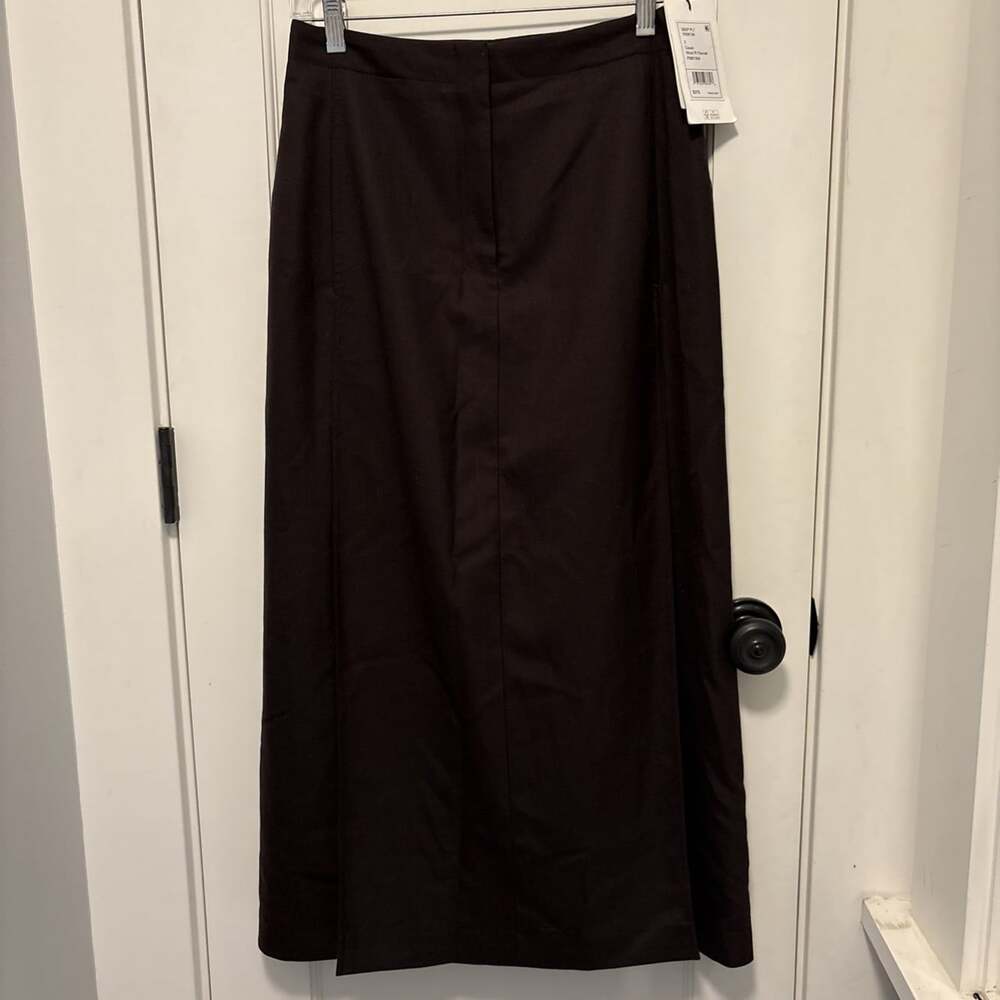 Theory Deep Pleat Trouser Skirt Size 2 Cacao Brown Wool Flannel Blend MSRP $375 - Picture 5 of 10